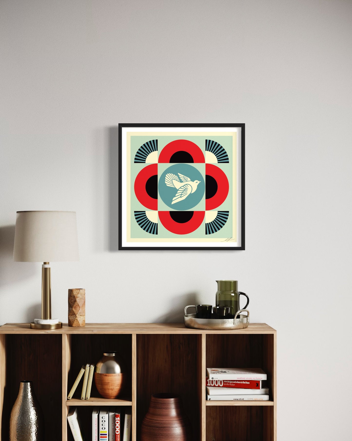 Geometric Dove -RED- Signed Offset Lithograph