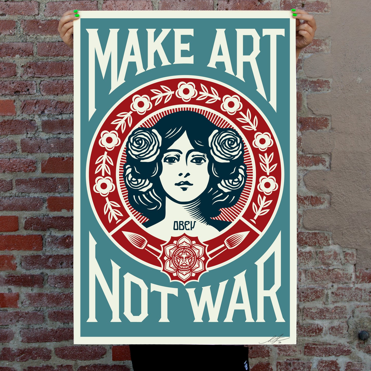 (Blue) MAKE ART NOT WAR Signed Offset Lithograph